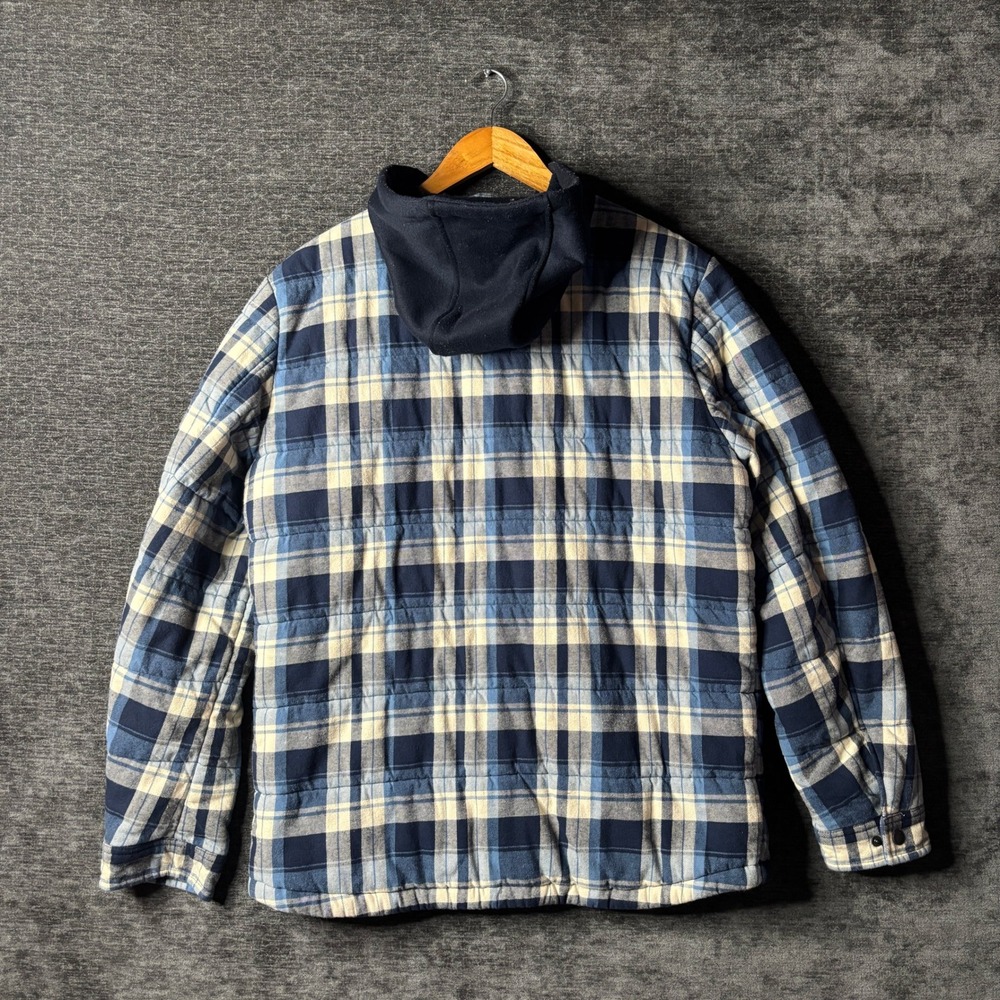 Levis Mens Blue Plaid Quilted Hooded Flannel Shirt Jacket Insulated Size Medium - Picture 3 of 12